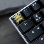 chinese style keycaps yellow and black dragon on a mechanical keyboard