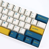 custom merlin keycaps on a mechanical keyboard